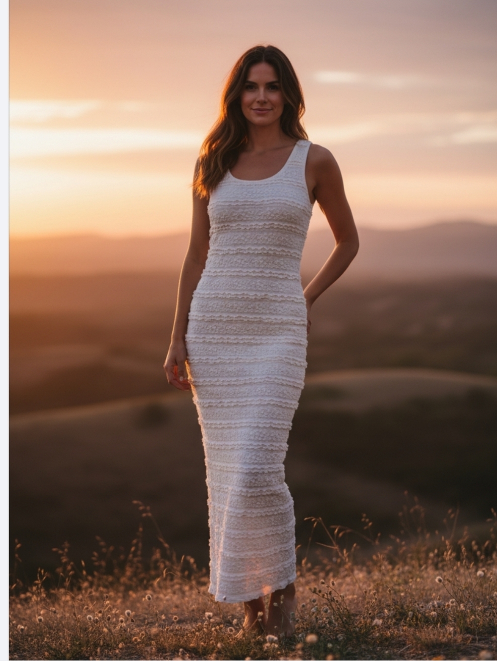 Elegant White Sleeveless Knit Maxi Dress